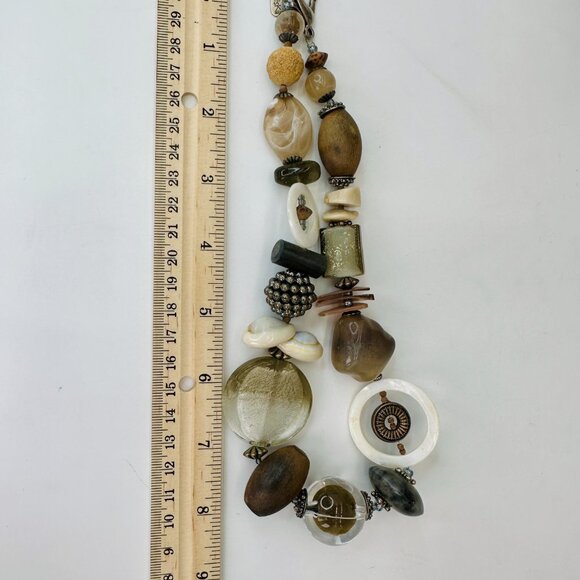 Set of 3 Necklaces – Tassel Pendant, Gunmetal Cross, Wood & Shell Beads - Picture 8 of 11